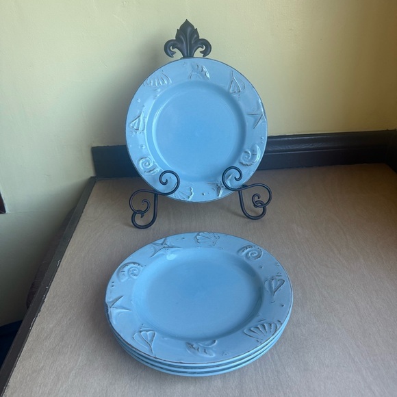 Other - Thomson Pottery Cape Cod Plate Blue Seashells Nautical Set of 4